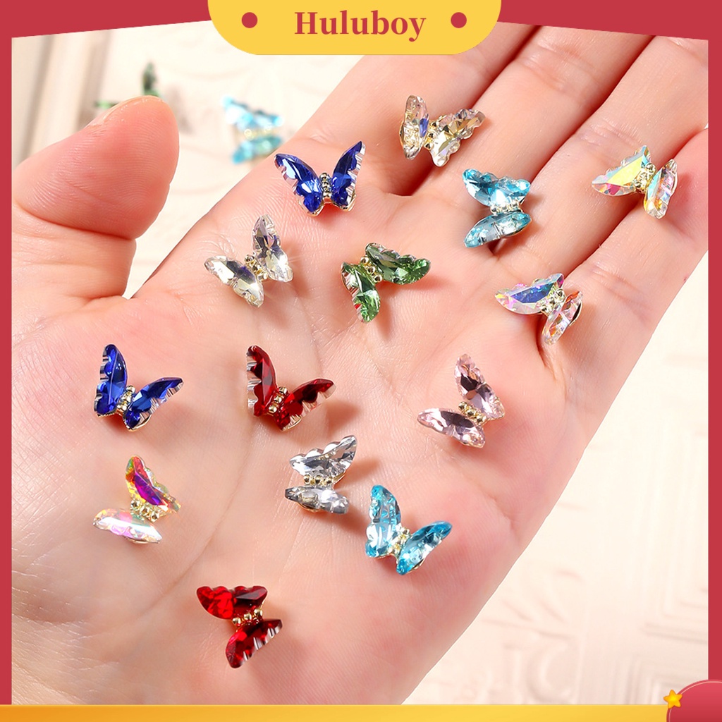 {In Stock} 10Pcs Nail Art Decor Bersinar Tiga Dimensi Gloss Tidak Luntur DIY Kristal Imitasi Manicure Craft Butterfly Nail Charm Nail Salon Supply