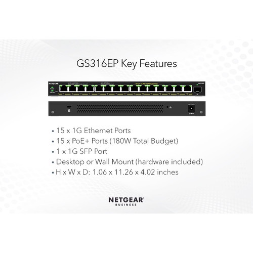 Netgear GS316EP 16 Port PoE+ Gigabit Ethernet Plus Switch + 1 SFP Port M