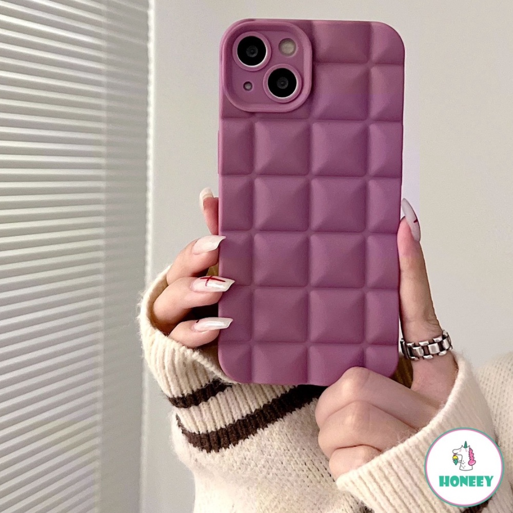 Mewah Lucu Warna Solid Color Grid Matte Soft Phone Case Untuk iPhone 14 Pro Max11 13 12 Silikon Lembut Indah Ponsel Penutup Belakang