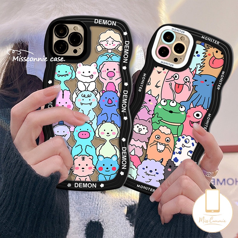 Kartun Hewan Wavy Edge Case Realme C53 10c55 9i 56i C35 C25 C30 5i 8c12 C15 C21Y C33 C11 C25Y C25s 8i 7i 7 5s C17 C20A C20 8Pro 9Pro+9 C3 Monster Kecil Lucu Imut Soft Sarung