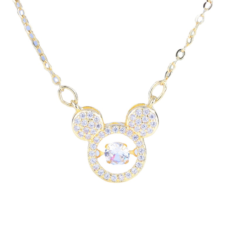 Goldkingdom Aksesoris Perhiasan Fashion Ready Stock Kalung Mickey Mouse Pintar Fashion Korea Micro Set Dengan Berlian Berdetak Jantung Liontin