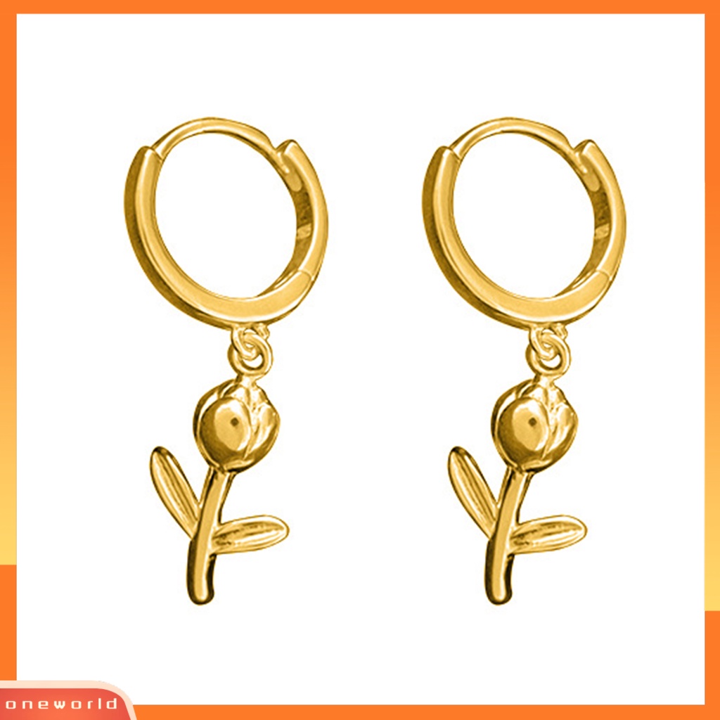 [OWR] 1pc Drop Earring Geometri Liontin High Gloss Electroplating Menawan Mewah Dekorasi Hypoallergenic Tulip Huggie Hoop Earring Perhiasan Aksesori