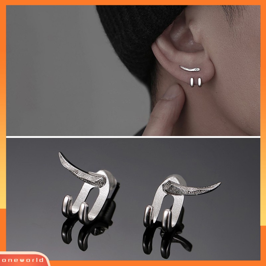 [OWR] Ear Studs Punk Hip Hop Dilepas 2-cakar Kait Kepribadian Hadiah Keren Gaya Sederhana Pria Anting Perhiasan Fashion
