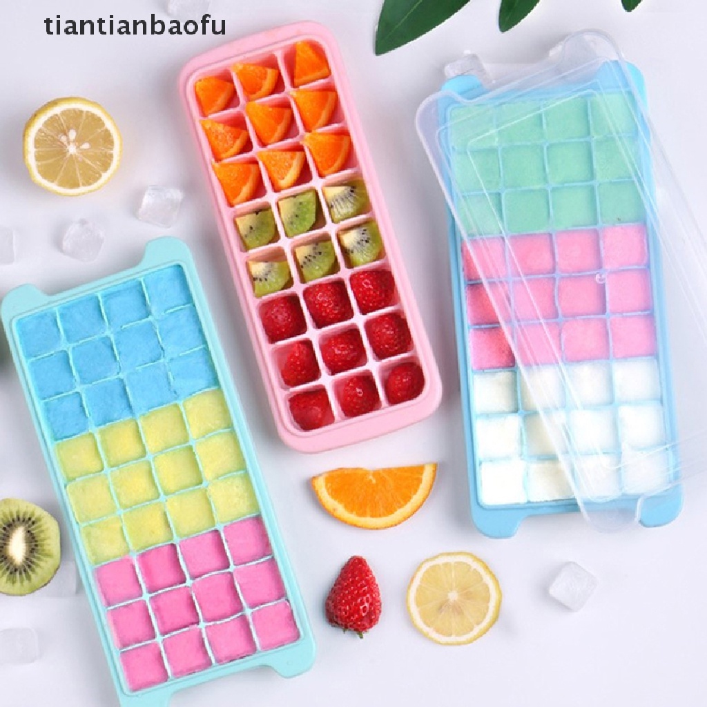 [tiantianbaofu] 24/36grids Ice Tray Silicone Es Sarang Lebah Es Batu Ice Cream Kotak Dengan Tutup Butik