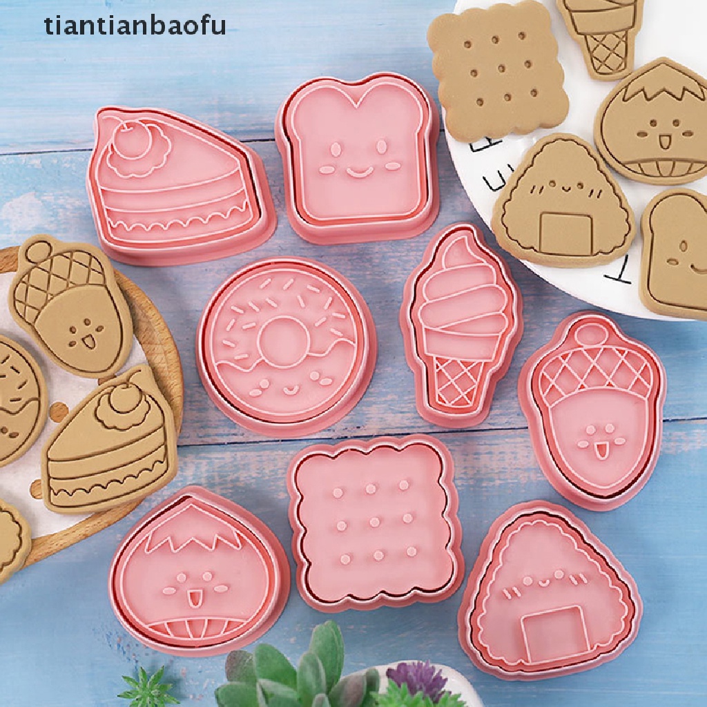 [tiantianbaofu] 8pcs/set Cookie Cutter Fondant Cetakan Kue Kering Plastik DIY Fondant Pastry Decorag Baking Alat Masak Butik