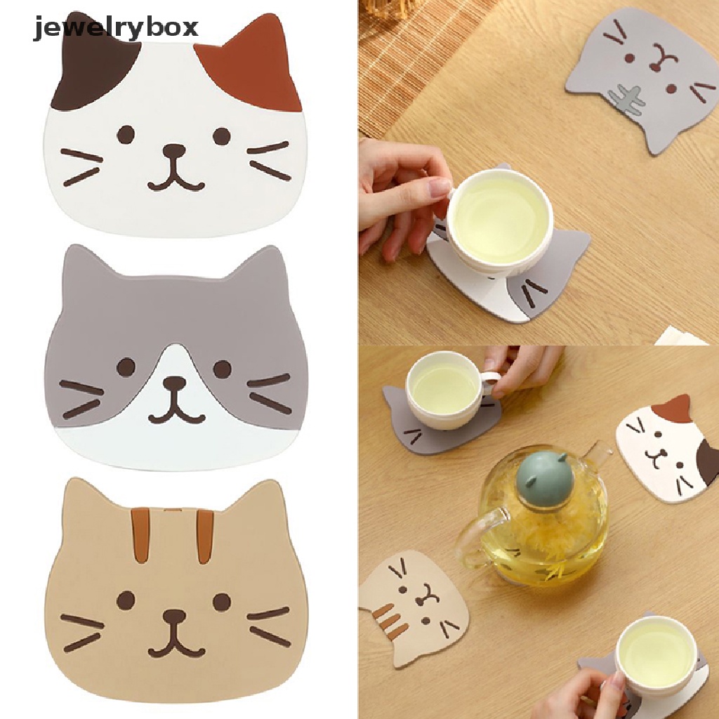 [jewelrybox] Kartun Kucing Berbentuk Tikar Teh Cangkir Pemegang Tikar Kopi Minuman Coaster Insulated Pad Butik