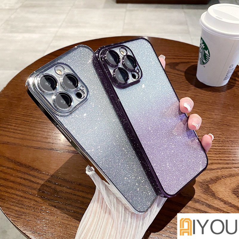 IPHONE Casing Gradasi Electroplate Mewah Untuk Iphone14 13 12 11 Pro Max X Xs XR Max Mini7 8 Plus SE 2020 2022 Bumper Glitter Cover