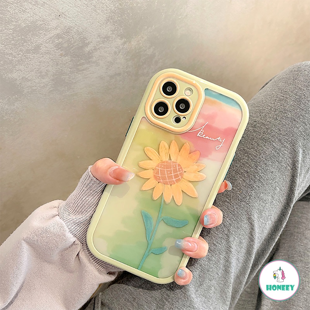 Casing Motif Bunga Matahari Untuk Iphone14 13 11 12 Pro Max Rainbow Cover Cases Untuk IPhone X XR XS Max14 Plus Shockproof Back Cover Shell