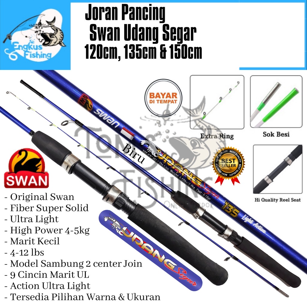 Joran Pancing Swan Udang Segar 9 Marit (120cm-150cm) Fiber Solid Lentur Murah - Engkus Fishing