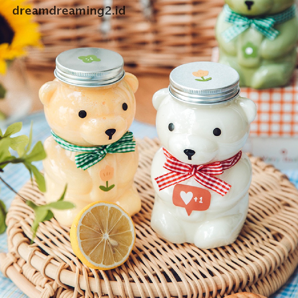 (hot) Botol Minum Sekali Pakai Juice Bear Gelas Plastik Beruang Lucu Juice Drink Milk Tea Drink Storage Bottles With Lid Sealed Bottle//