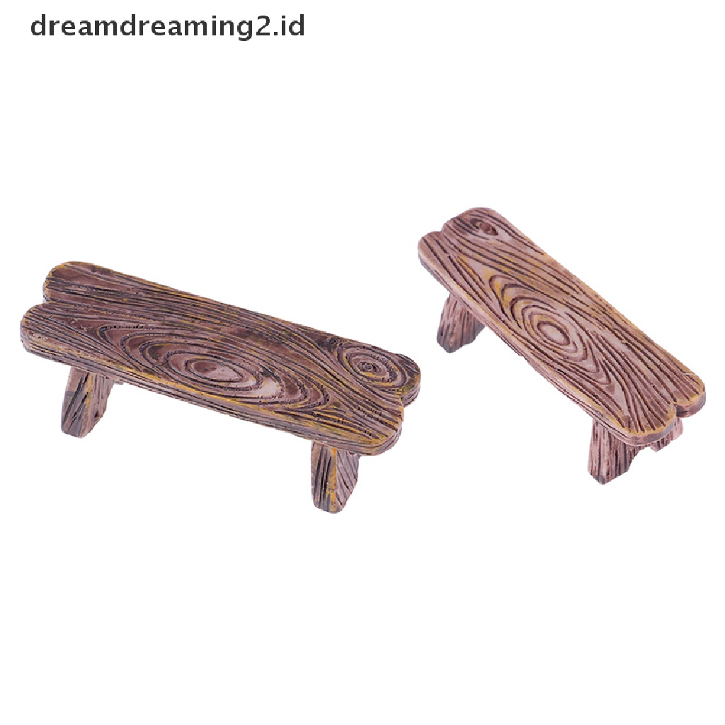 (hot) 2pcs Patung Ornamen Rumah Bangku Kayu Mini DIY Aquarium/Dekorasi Rumah Boneka//