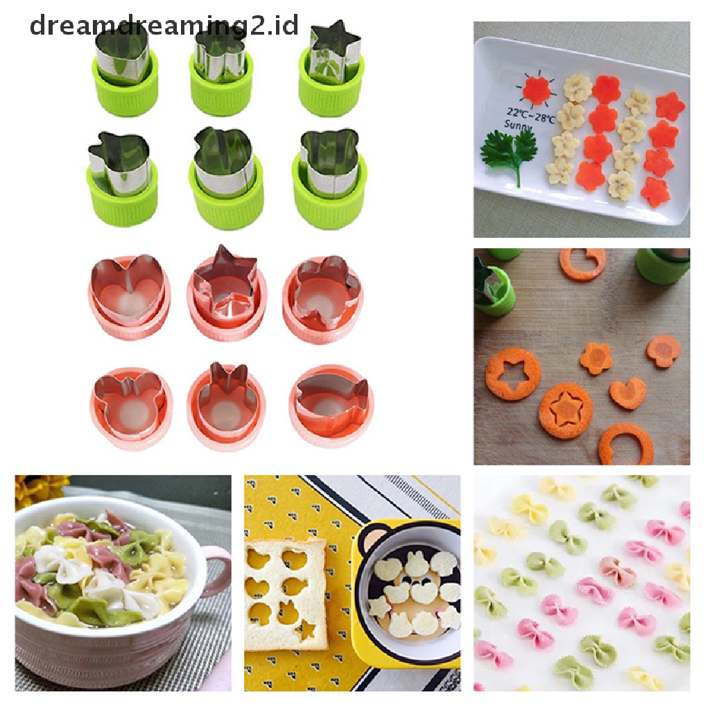 (hot) 6/9pcs Alat Masak Portabel Pemotong Sayuran Gagang Plastik Stainless Steel Buah Cutg Die Gadget Dapur//