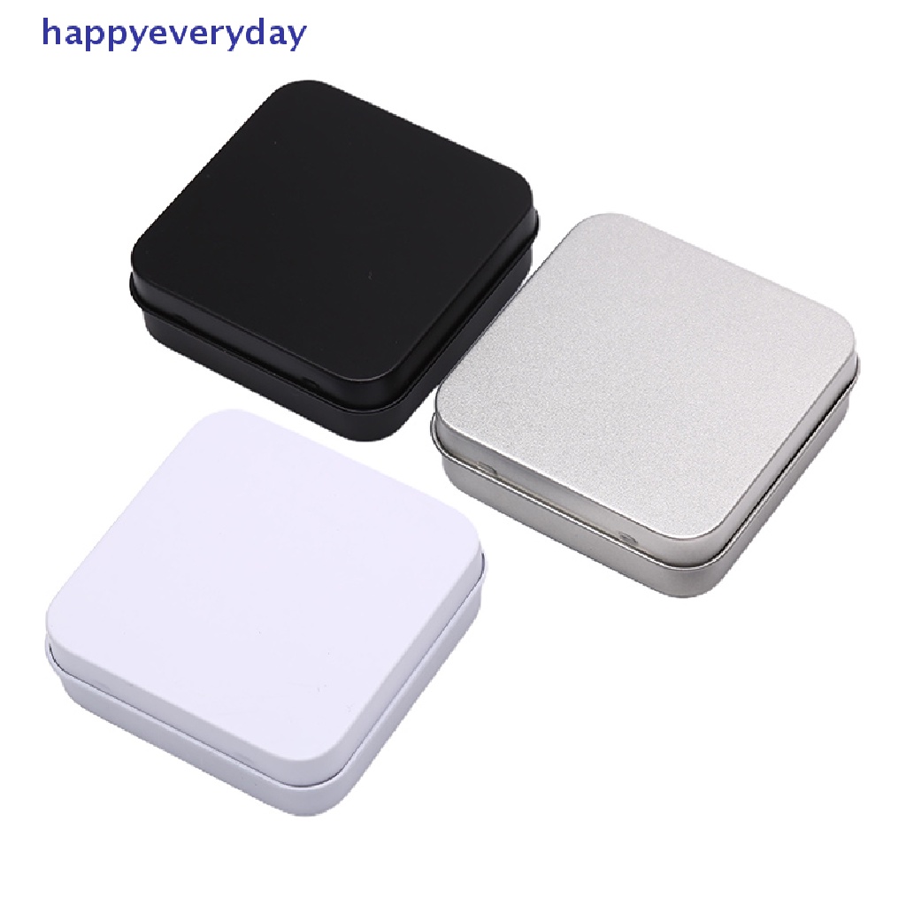 [happy] Wadah Kaleng Logam Mini Persegi Berengsel Flip Penyimpanan Tin Box Perhiasan Coin Case [ID]