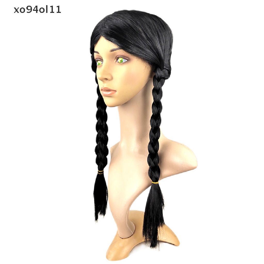 Xo Rabu Addams Cosplay Wig Untuk Gadis Dikepang Ganda Wig Kostum Halloween Karnaval Alat Peraga Aksesoris Pesta OL