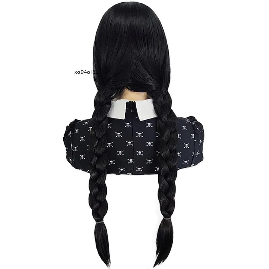 Xo The Addams Keluarga Wig Untuk Anak Perempuan Wednesday Addams cosplay Wig Double ponytail Kepang Film anime cosplay Wig OL