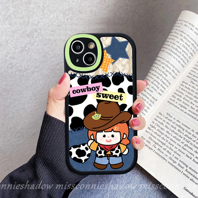 IPHONE Kartun Lucu Koboi Bintang Pasangan Ponsel Case Kompatibel Untuk Iphone11 14 Pro Max Xr7 6s 6 8 Plus X XS Max14 13 11 12 Pro Max SE 2020 Denim Patch Leopard Print Soft Tpu Back Cover