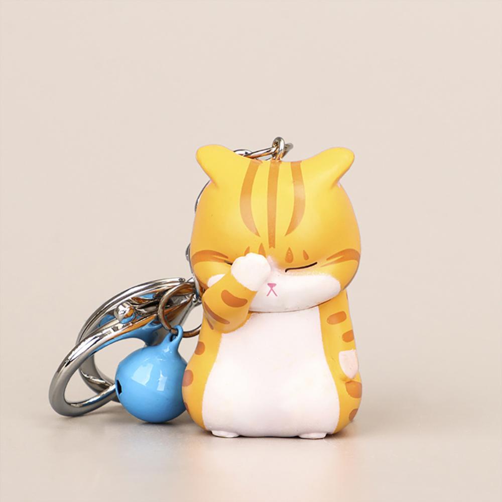 Timekey Lucu Kucing Malu Patung Gantungan Kunci Dengan Bell Chubby Kitten Keyring Ornament Kartun Kunci Mobil Rantai Tas Dekorasi Liontin DGA1