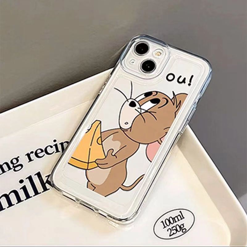 IPHONE Soft Shockproof Case Kompatibel Untuk Iphone11 14 13 12 Pro Max XS Max X XR 7 +8 6 6S Plus Casing Kucing Tikus Lucu TPU Transparan Penutup Tombol Unik Perlindungan Kamera