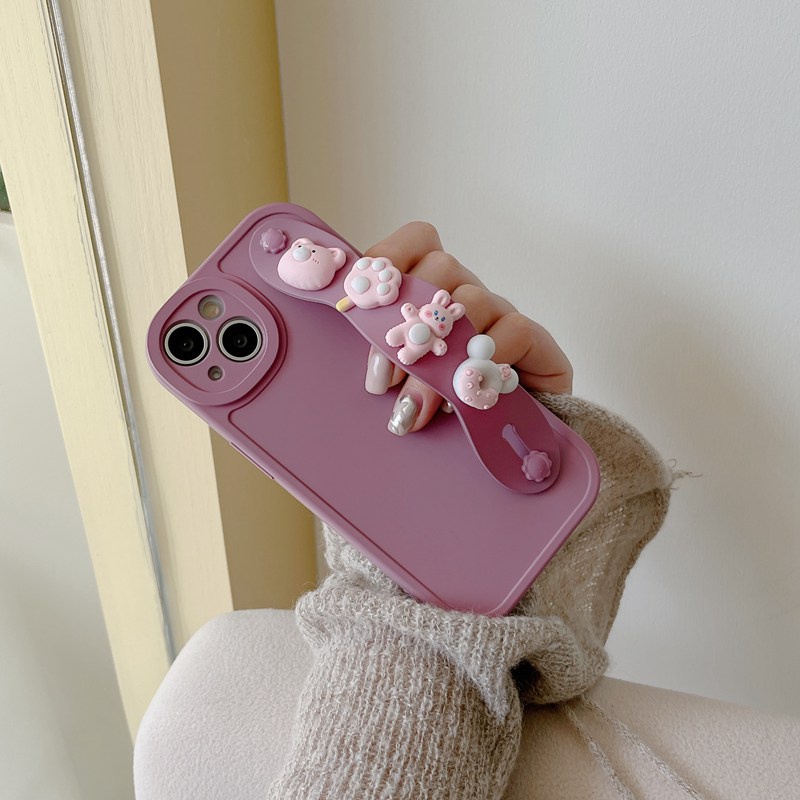 IPHONE Gelang Boneka Beruang Bunny Support Soft Case HP iP Iphone6 6S 7 8 14+Plus SE 2020 X XS XR 11 12 13 Pro Max Purple FTD Casing Apple