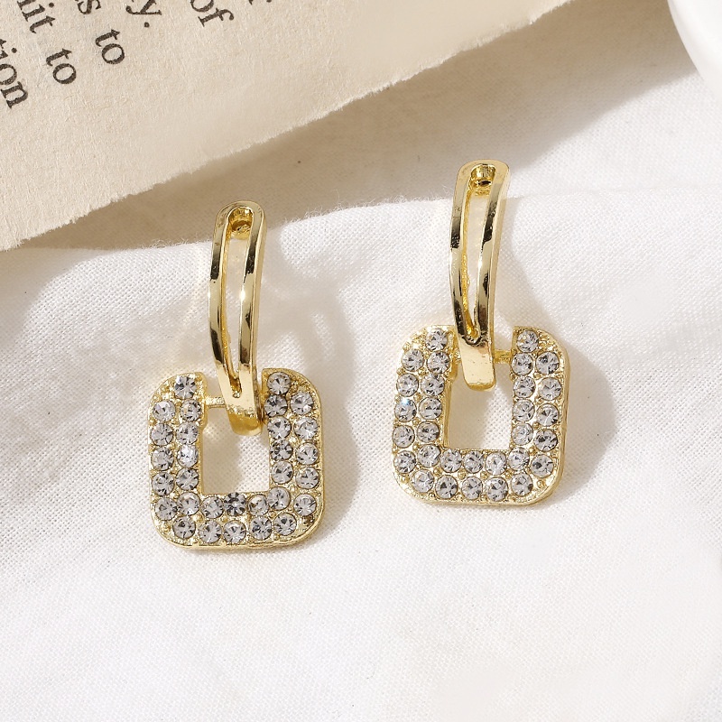 Anting Tusuk Bahan Sterling Silver 925 Desain Persegi Hias Berlian Gaya Korea Untuk Wanita