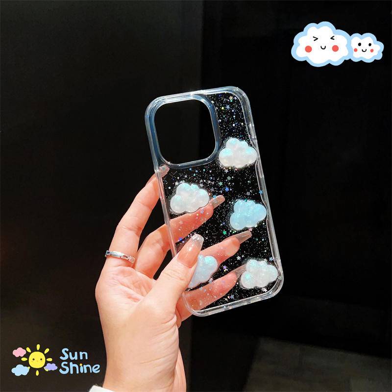 Epoxy Bling TPU Lucu 3D Awan Casing Ponsel Untuk Iphone14 13 12 11 Pro MAX Plus Mini Cover Transaprent Shockproof Tritone Untuk iPhone X XS MAX XR 7 8 Plus SE 2022 2020