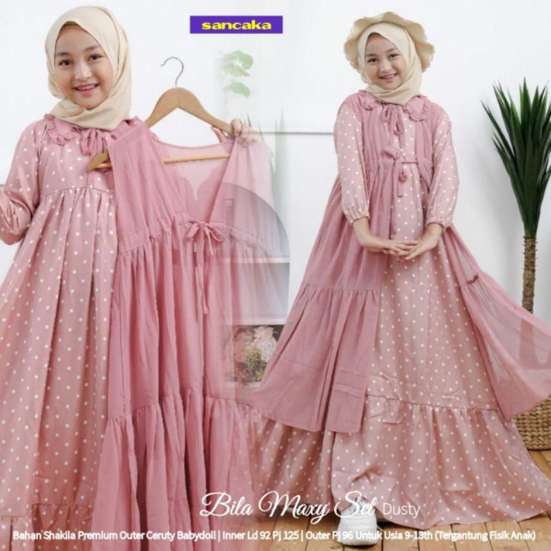 AB Bila set outer 2in1 rompi / gamis anak tanggung remaja ld92 umur 10 11 12 13 14 tahun / gamis ana