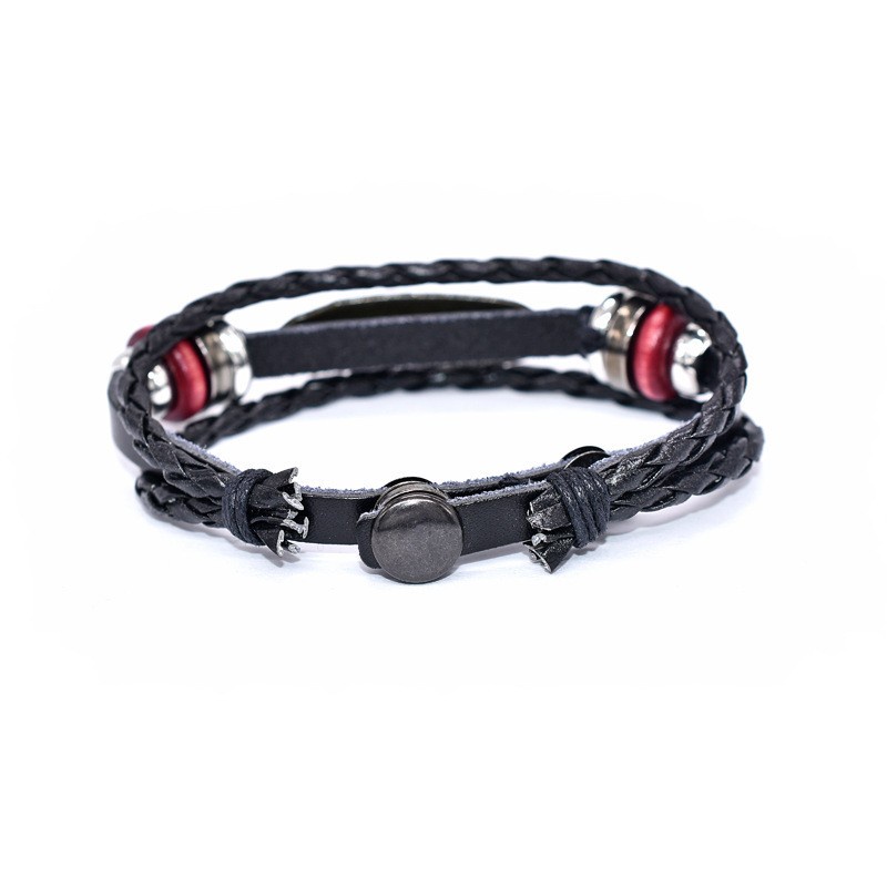 [Z H Perhiasan] Vintage Bulu Manik-Manik Gelang Kulit Fashion Pria Dan Wanita Stainless Steel Multilayer Gelang Punk Pesta Rock Perhiasan Aksesoris