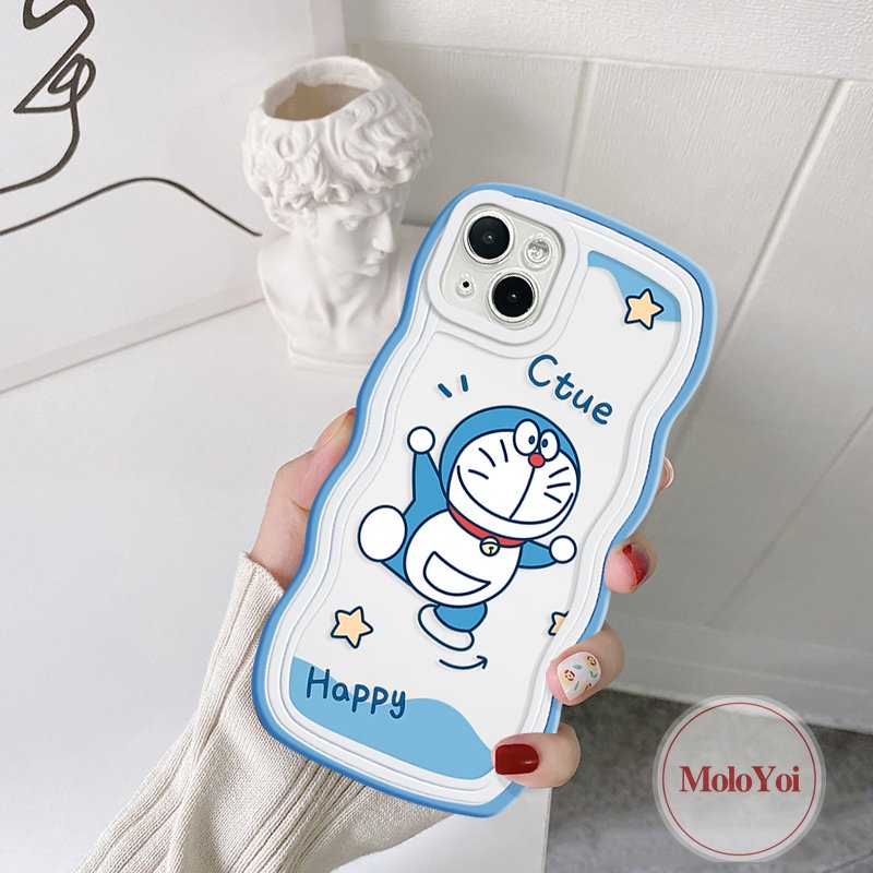 Kompatibel Untuk iPhone 7Plus XR 11 12 14 13 Pro Max X XS Max 7-6s 8 6 14 Plus SE 2020 Soft Tpu Lovely Cat Kartun Doraemon Case Soft Tpu Wavy Edge Back Cover