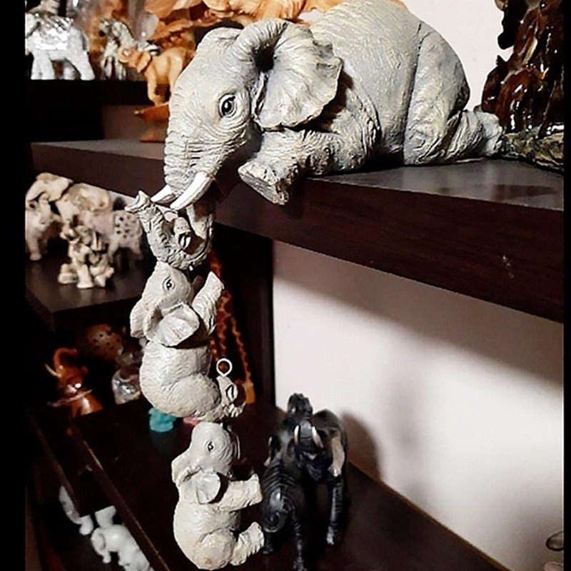 Ready Stock Resin Craft 3-piece Elephants Mother Gantung 2-Babies Figurine Dekorasi Ruang Tamu