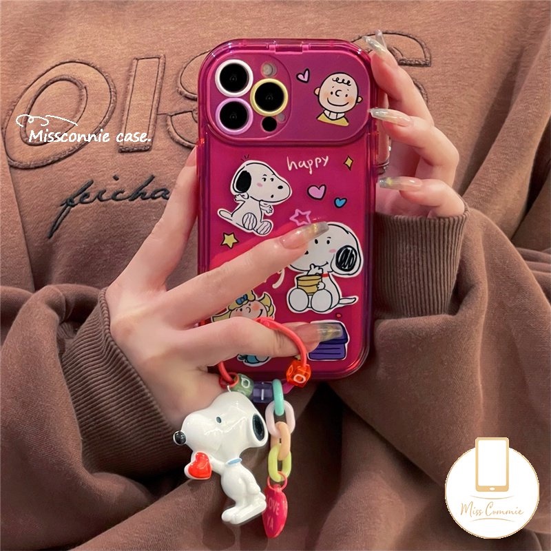 Rose Red Creative Flip Make Up Mirror Casing Kompatibel Untuk IPhone Xr7 8 Plus 11 14 13 12 11 Pro MAX X XS MAX SE 2020 Kartun Lucu Snoopy Charlie Brown Shockproof Soft TPU Case