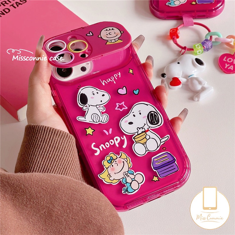 Rose Red Creative Flip Make Up Mirror Casing Kompatibel Untuk IPhone Xr7 8 Plus 11 14 13 12 11 Pro MAX X XS MAX SE 2020 Kartun Lucu Snoopy Charlie Brown Shockproof Soft TPU Case