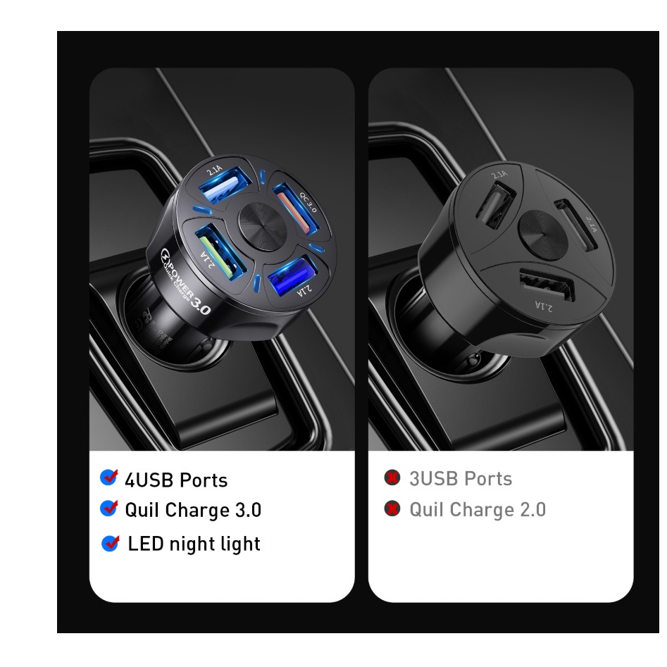 CAR CHARGER FLECO F-90 QUALCOMM 3.0 FAST CHARGING WITH 4 PORT USB BATOK SAVER MOBIL