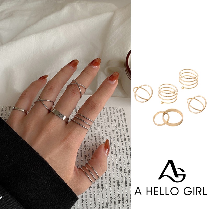 6pcs / Set Cincin Desain Geometri Simple Untuk Wanita