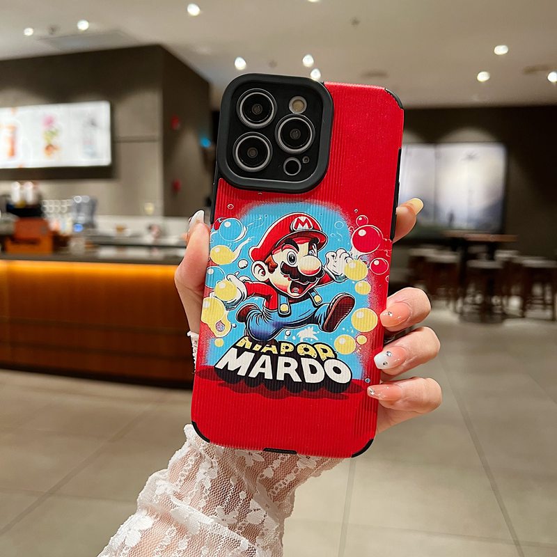 【Lamb Skin】So Cute Red Papw Mario Leather Soft Case for IPhone 7 Plus 8 Plus X XS XR XS Max 11 13 12 14 PRO Max 14 Plus for Girl Women's Gift Missconnie Casing hp iPhone 11 Pro Max