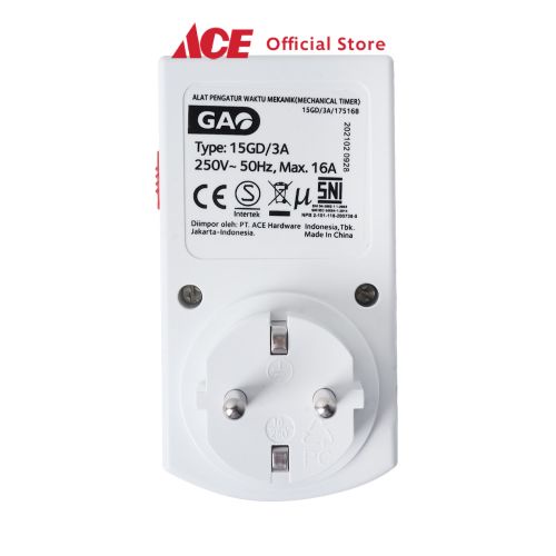 Ace - Gao Stop Kontak Timer Mekanik 15Gd Electric Socket Soket Cabang Adaptor Colokan Peralatan Elektronik Extension Kotak Kontak