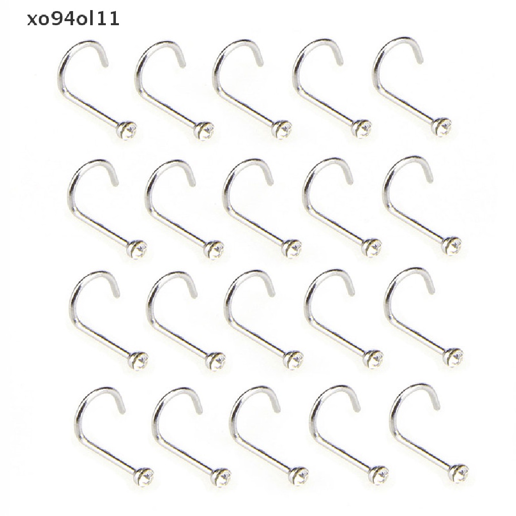 Xo 20PCS/Set Stainless Steel Kristal Berlian Imitasi Perhiasan Hidung Stud Rings OL