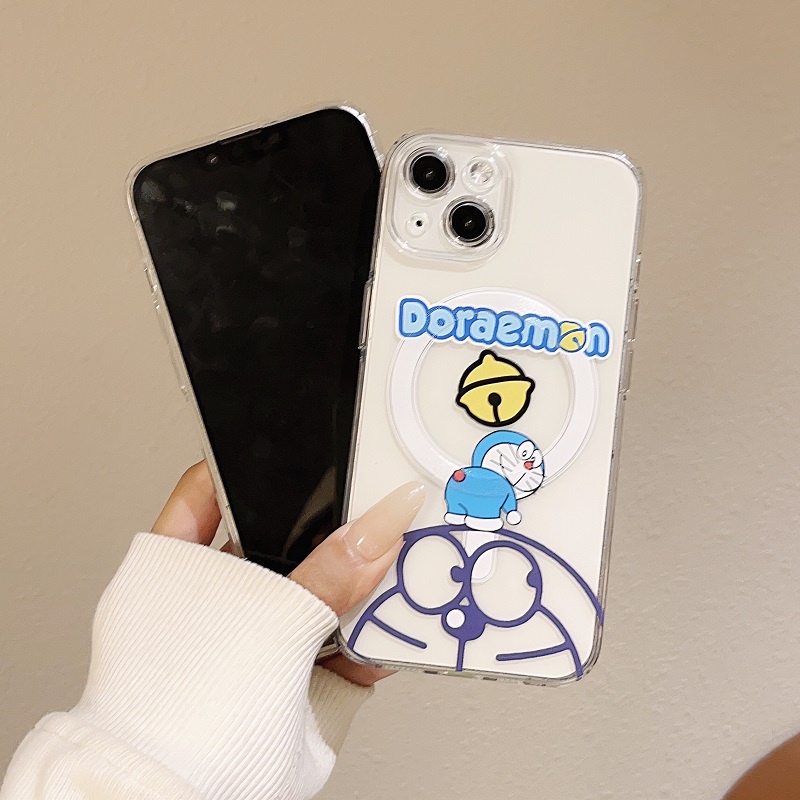 Untuk iPhone Casing Magnet14 13 12 11 Pro Max Kartun Doraemon Lucu Transparan Soft case