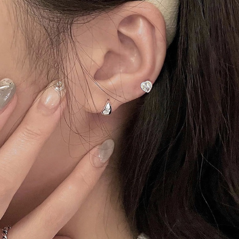 Papaozhu Chic S925 Perak Bersinar Pink Biru Zirkon Jantung Manik Stud Anting-Anting Untuk Wanita Perempuan Mewah Berkilau Kristal Peach Jantung Anting-Anting Manis Telinga Aksesoris