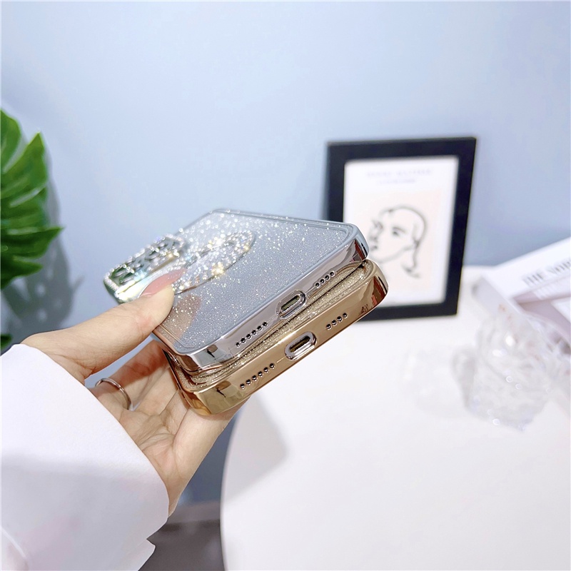 IPHONE Soft Case Pelapisan Berlian Mewah Bahan Kertas Gradasi Glitter Untuk Iphone14 13 12 11 Pro Max