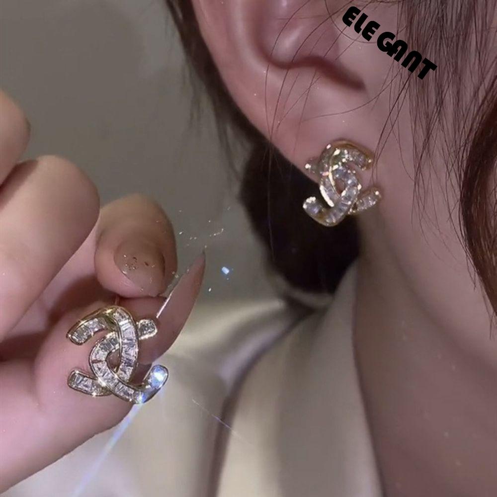 [Elegan] C Anting Huruf Elegan Hadiah Sederhana Aksesoris Telinga Salib Zirkon Wanita Stud Earrings