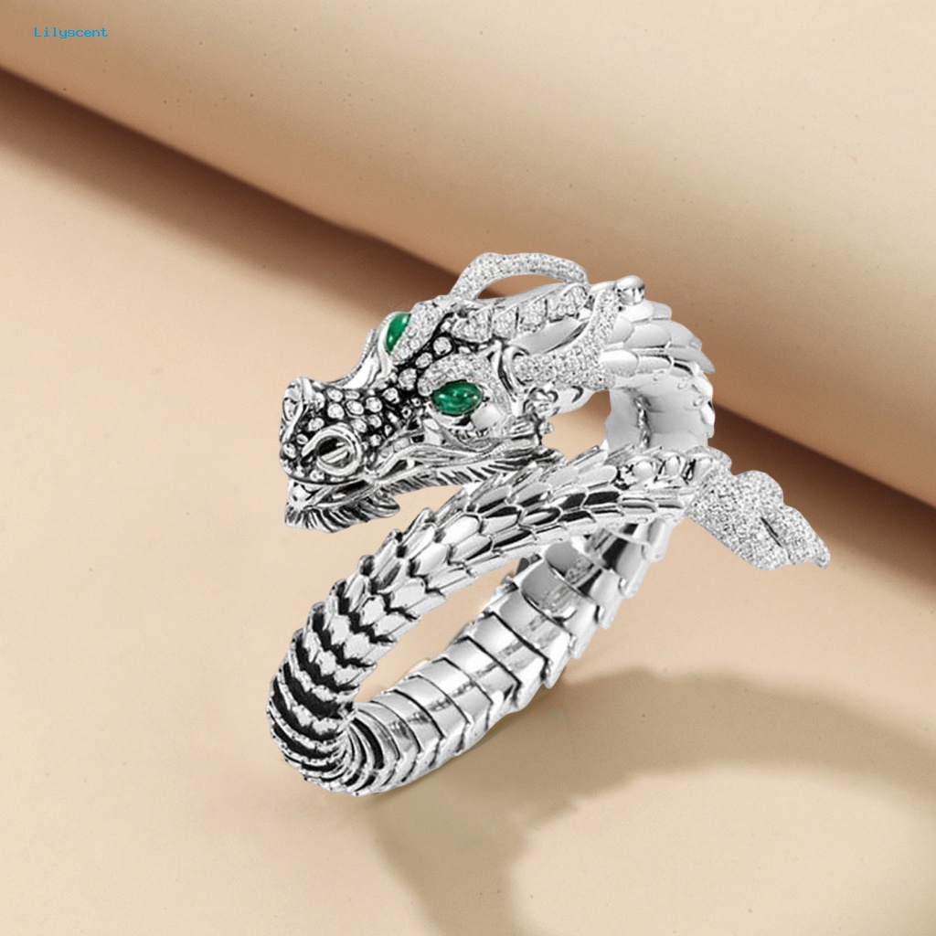 Lilyscent Hypoallergenic Pria Cincin Fashion Perhiasan Kembar Naga Loong Men Ring Keren