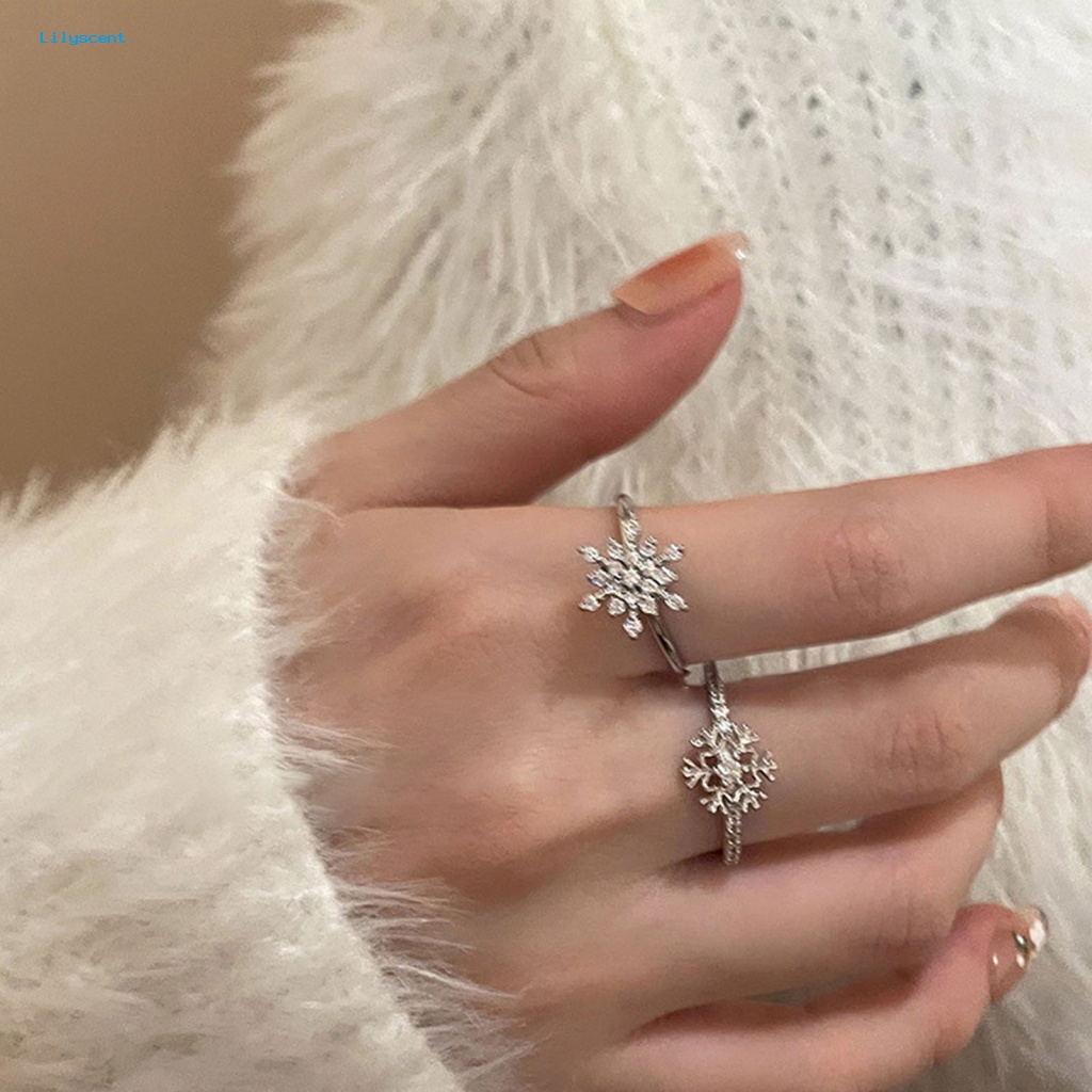 Lilyscent Ringan Cincin Jari Perhiasan Pesta Dilapisi Cincin Indah Snowflake Decor