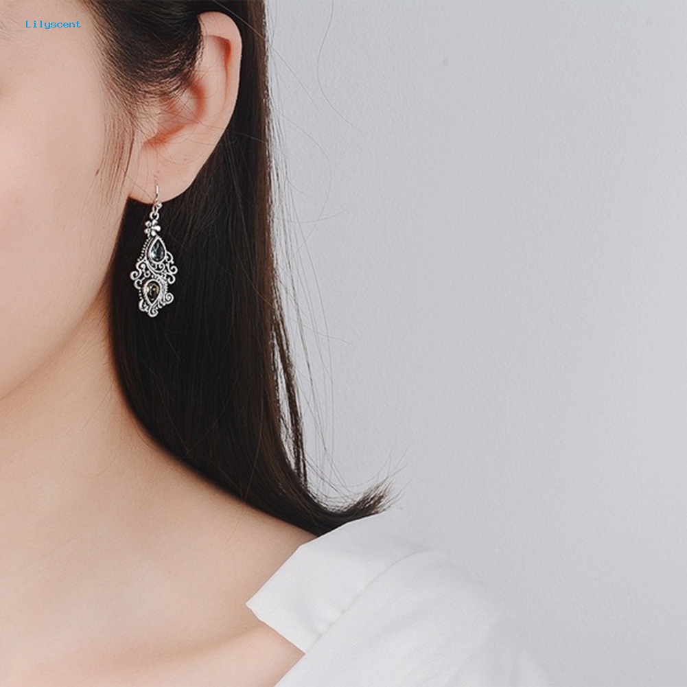 Lilyscent Vintage Wanita Tetesan Air Berlian Imitasi Bunga Menjuntai Kait Anting Perhiasan Hadiah