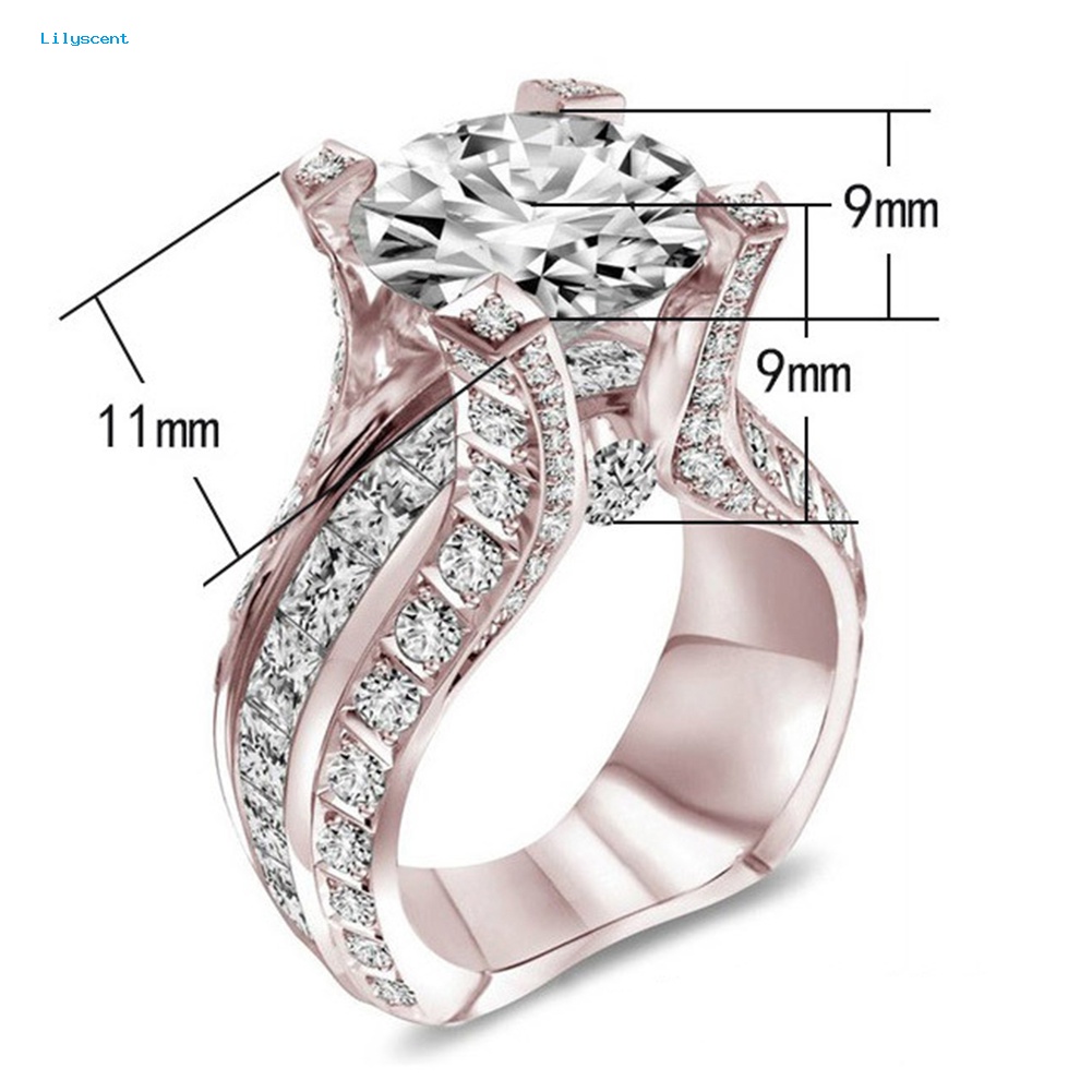 Lilyscent Mewah Mengkilap Cubic Zirconia Berlian Imitasi Bertatahkan Cincin Pengantin Pernikahan Perhiasan Hadiah