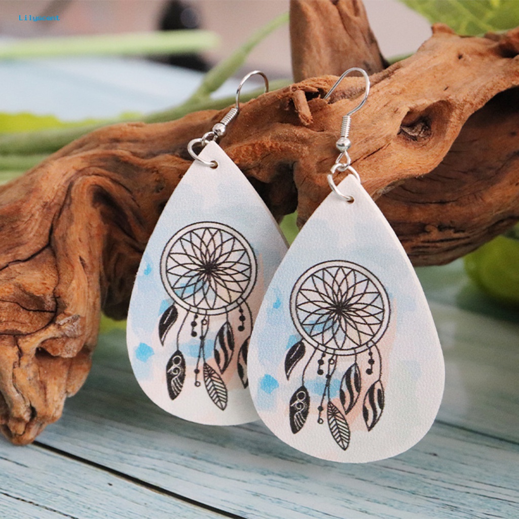 Lilyscent 1pasang Hypoallergenic Menjuntai Anting Fashion Perhiasan Boho Penangkap Mimpi Wanita Drop Earrings Tie-dye