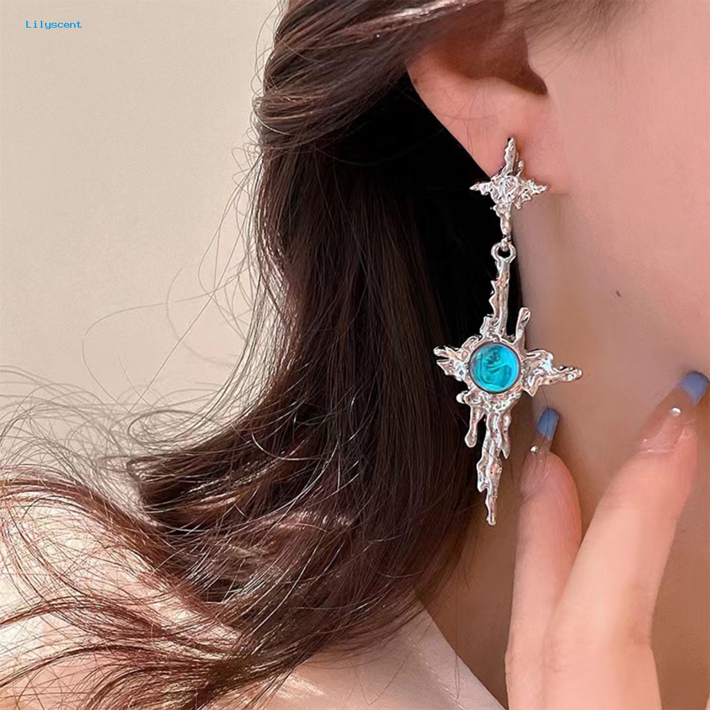 Lilyscent 1pasang Hadiah Menjuntai Anting-Anting Aksesori Fashion Wanita Gadis Salib Faux Moonstone Menjuntai Earrings Perhiasan Logam Cair