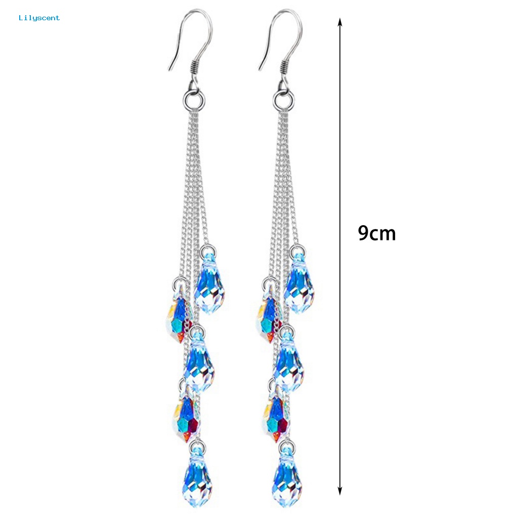 Lilyscent 1pasang Anting Menjuntai Ringan Perhiasan Fashion Pelangi Jumbai Kristal Imitasi Drop Earrings Elegan