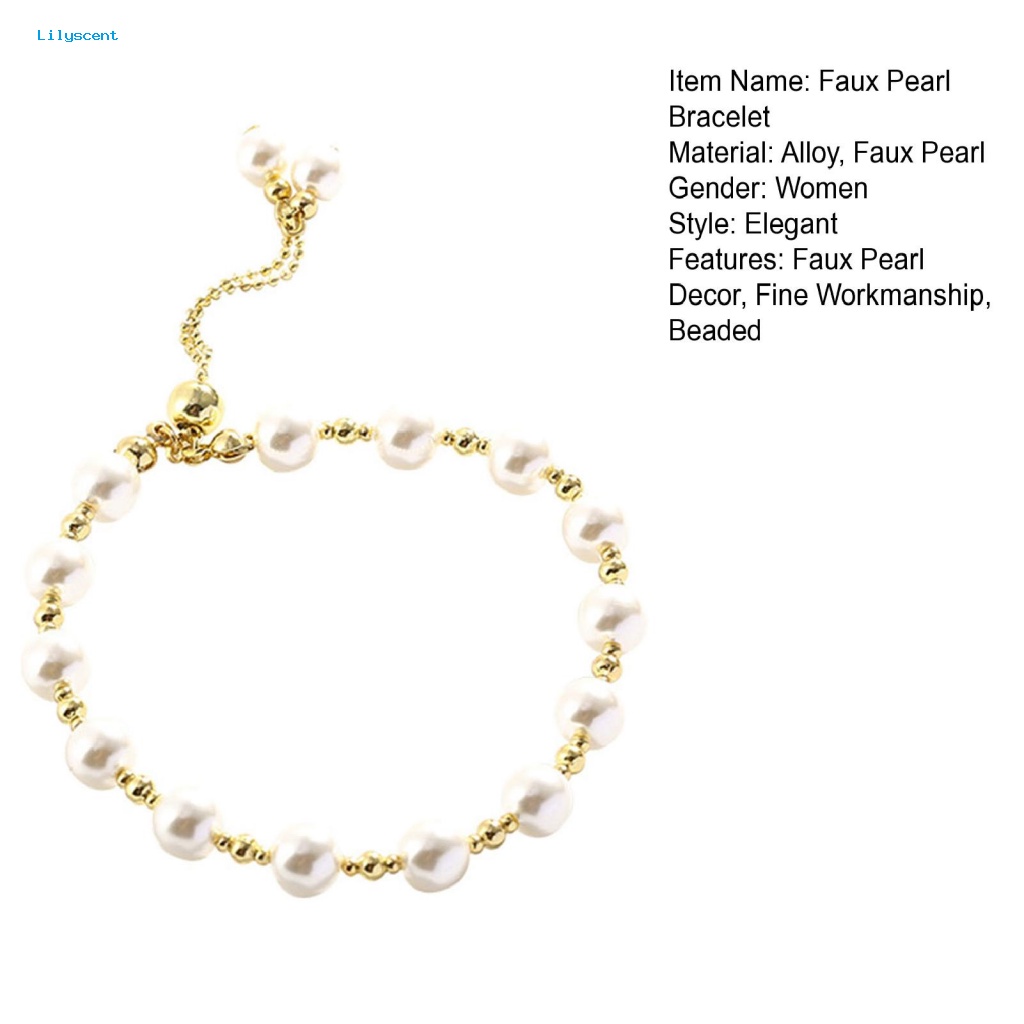 Lilyscent Halus Ladies Gelang Fashion Perhiasan Shiny Faux Pearl Ladies Bracelet Gaya Sederhana