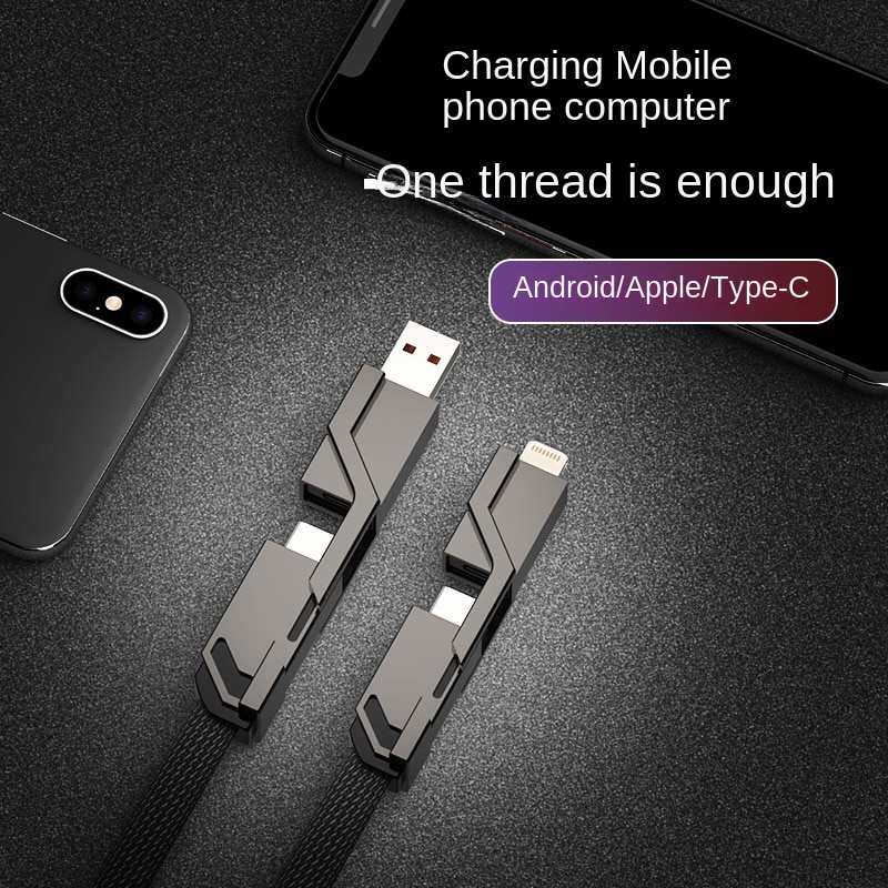 Kabel 4in1 Fast Charging USB A Type C Charger Wire Untuk Samsung Handphone Tablet Charging Cable for iPhone iPad