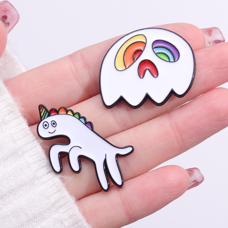 Kartun Rainbow Ghost Lapel Pin Unicorn Ransel Badge Hadiah Untuk Teman Aksesoris Pakaian